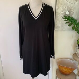 NWOT MK  Black Lyocell blend A-line shoulder logo zippers  dress size XL